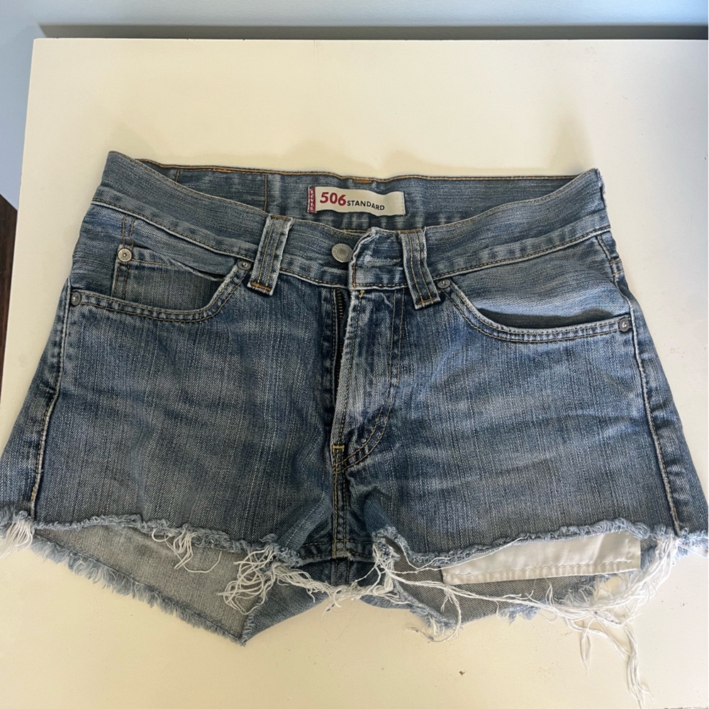 Levi's Light Blue Jean Shorts with Frayed Hem